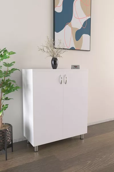 4-Shelf 2-Door Shoe Cabinet, Multi-Purpose Hallway Shoe Rack, White