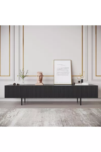 Elegance White TV Unit cm BLACK Stylish and Functional Modern Line-Front MDF