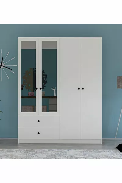 Armadio GM Novado con specchio, maniglie a pomello, 4 porte e 2 cassetti