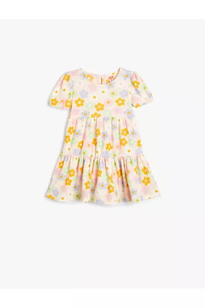 Floral Dress Short Sleeve Round Neck Textured Layered