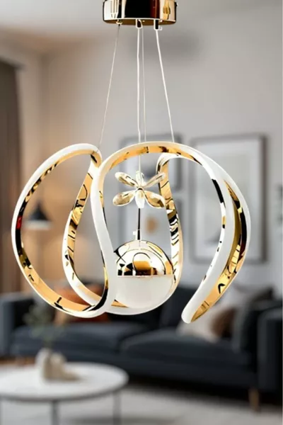 نجفة ذهبية بتاج واحد مع مصابيح LED ثلاثية الألوان - إضاءة ثريا LED