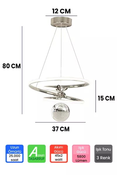 3-Color Remote Controlled Chrome Silver Dimmer LED Chandelier Galaxy LED Chandelier