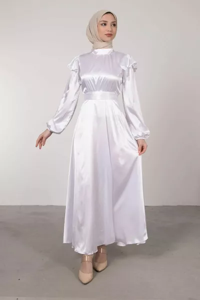 Рамо половин волан подробни колан сатен вечерна рокля