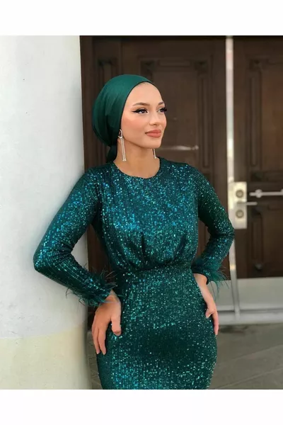 Sindy Sequin Evening Dress Emerald