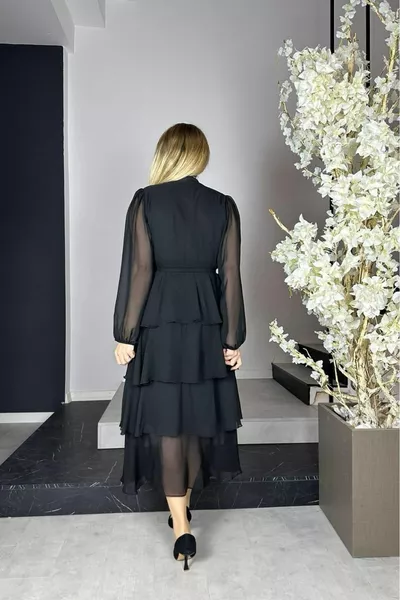  Skirt Folded Chiffon Dress Black