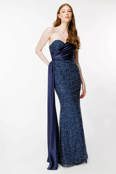 Steen geborduurde One Shoulder Lange Avondjurk - LACI