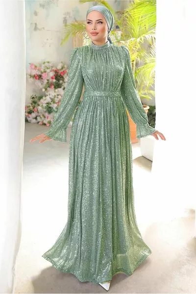 ЖЕНСКОЕ ЗЕЛЕНОЕ ВЕЧЕРНЕЕ ПЛАТЬЕ С ПАЙЕТКАМИ T 