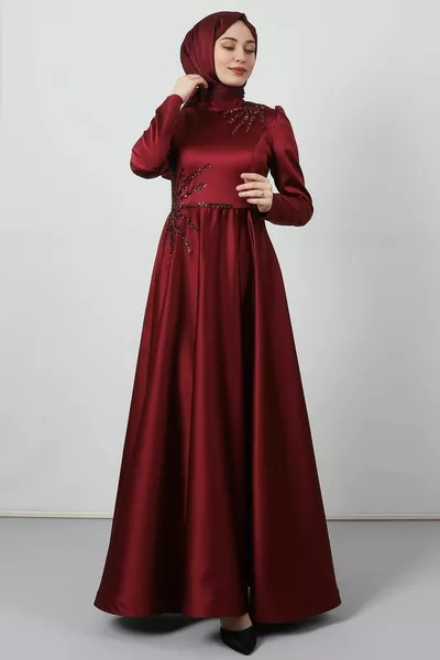 Etek Ucu Tarlatanlı Abiye Bordo
