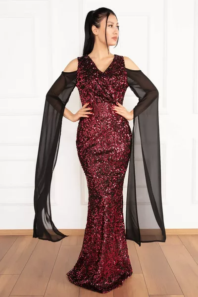 Lange avondjurk met pailletten chiffon 