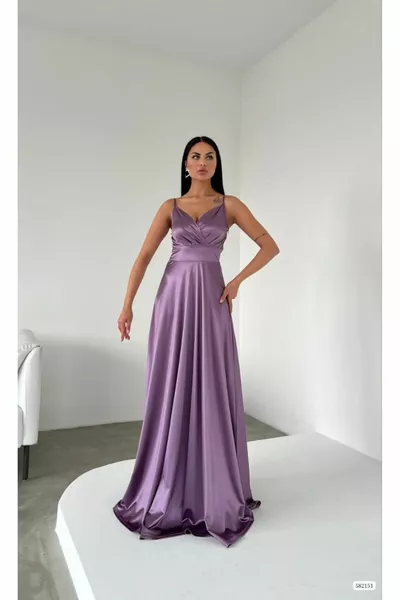 Strap Double-breasted Collar Maxi Length Evening Dress