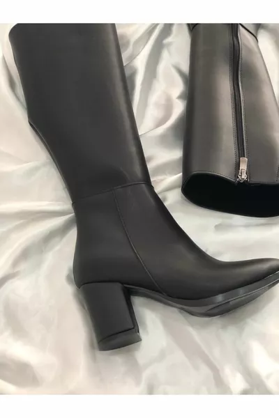 ORNELLA جلد أسود نسائي غير رسمي بسحاب أحذية سميكة مرنة