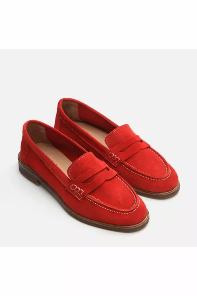 Mocassins femme en cuir véritable rouge