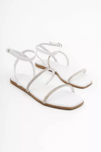 Sandales Reta Shiny Stone Low Sole Été Femme-Blanc