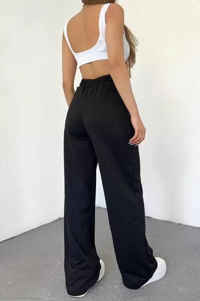 Women's Black High Waist Loose Leg Shabby Sweatpants