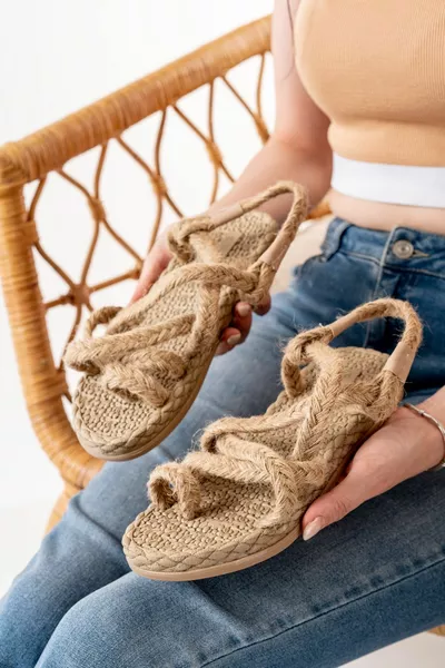  Beige Paille Sandales Femme