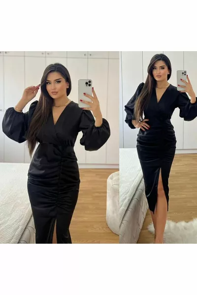 Slit Pencil Satin Dress