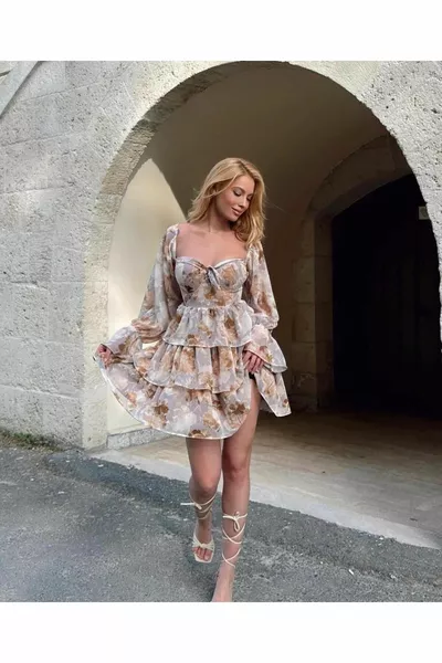 Жените мини шифон цветен модел Glop рокля
