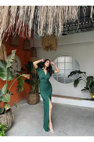 Вечерние платья канга с поясом и разрезом