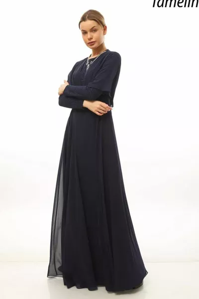 Famelin Robe de soirée hijab en mousseline de soie