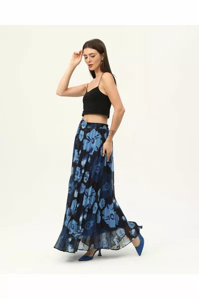 مطاط الخصر اصطف مطوي الشيفون تنورة Qys