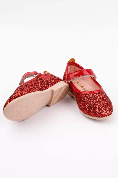 أحمر بريق الفيلكرو أحذية البنات