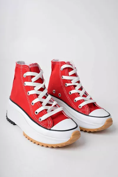 Детски маратонки с дебела подметка Дълги червени ленени маратонки