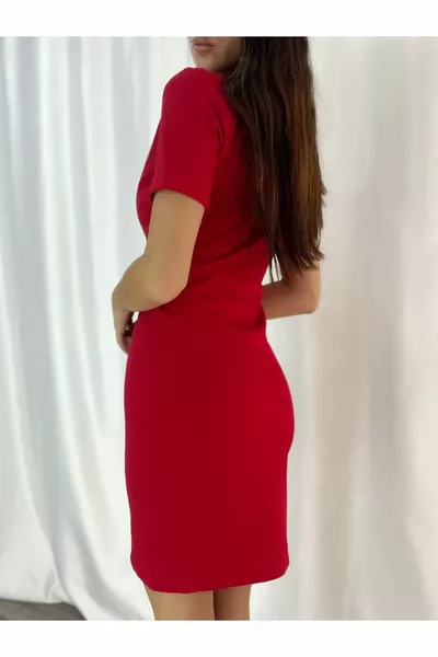 Q Dehnbares rotes Krepp-Stoff-Jacken-Kragen Kurzärmeliges Mini-Abendkleid und Abschlusskleid  