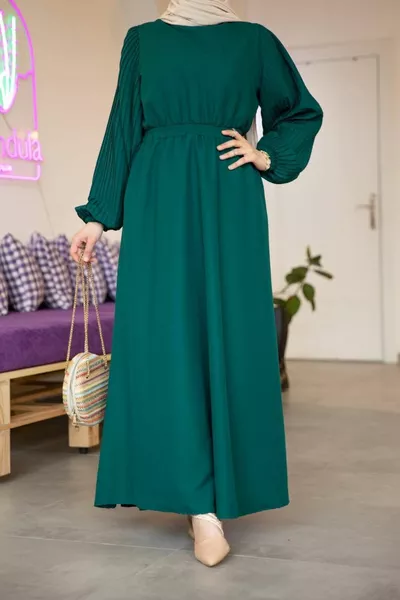 Pleated Dress with Sleeves