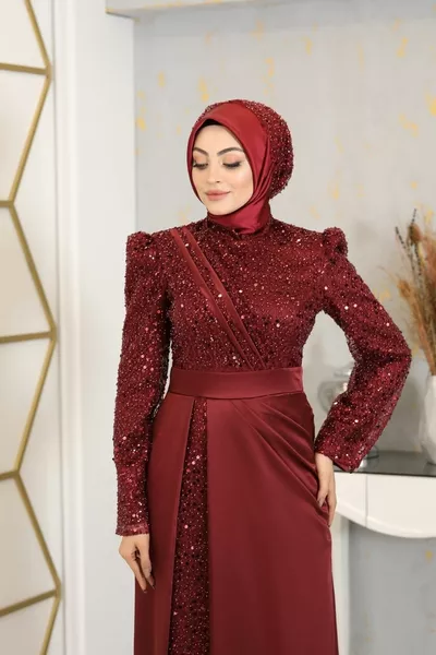 مطرز دراب شهرزاد الحجاب مساء اللباس بورجوندي