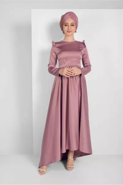 Damen Rosa (ROSE) Abendkleid mit Rüschen 