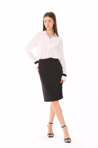 المرأة اصطف عالية الخصر تحت الركبة خفيفة الوزن ليكرا سستة شق النسيج مكتب قلم رصاص تنورة - أسود