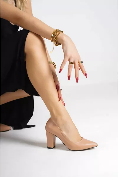 Women's Nude High Thick Heels Evening Dress Shoes
