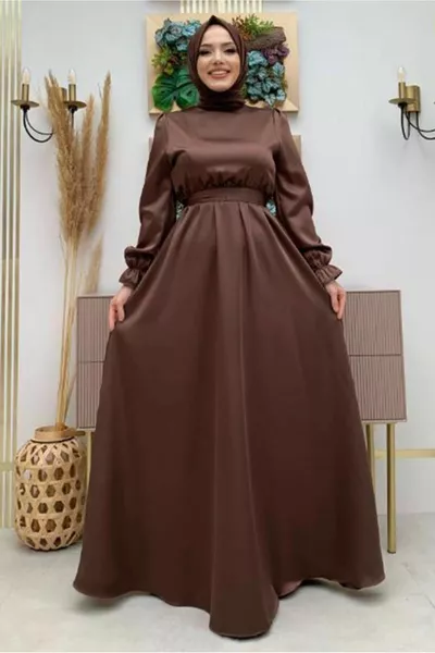 المرأة الأصفاد البني حزام مطاطي الساتان مساء اللباس T 