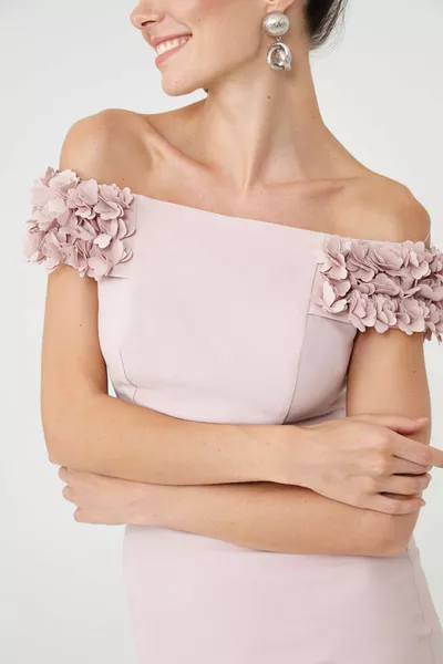 Fervente Poeder Kleur Schouder Gedetailleerd Speciaal Ontwerp Mini Speciale Dag Avondjurk