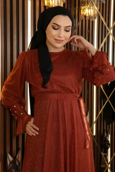 حجر مفصل بريق الشيفون مساء اللباس بلاط 