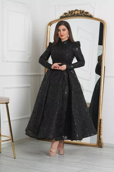 الترتر الدانتيل تصميم كورساج الحجاب مساء اللباس مع تنورة واسعة