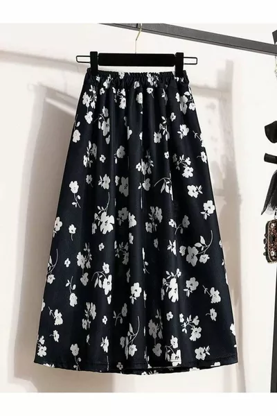 Цифровая печать Цветочный шнурок Эластичная юбка из крепа