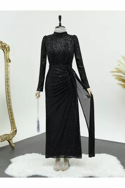 Rock Kordelzug Richterkragen Pailletten Pailletten Abendkleid