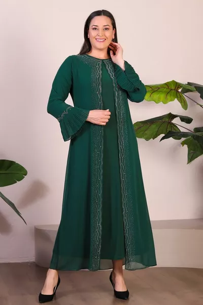 Vrouwen Lange Plus Size Stijlvolle Hijab Avondjurk Moeder Jurk Smaragdgroen