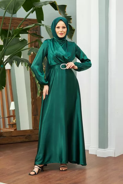Noble Satin Evening Dresses - Emerald Green