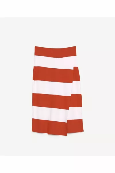 Double-breasted striped knit skirt
