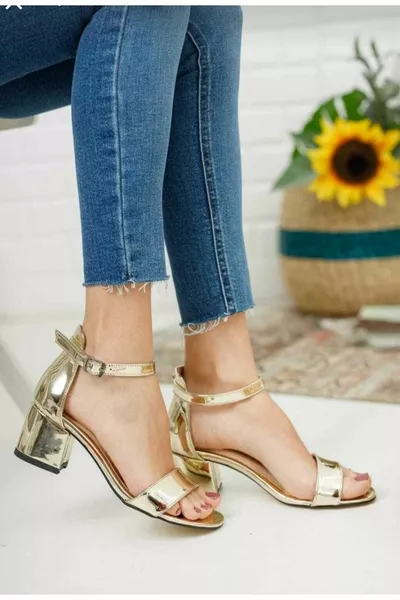 5 cm Damen Single Band Goldgelb Lackleder Absatz