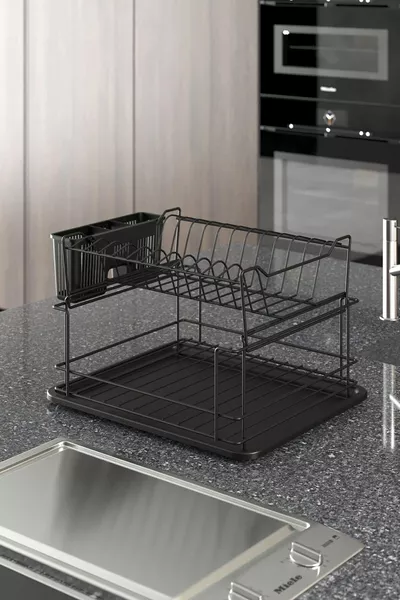Égouttoir à vaisselle modulable à deux niveaux, panier de séchage pour vaisselle, mat noir