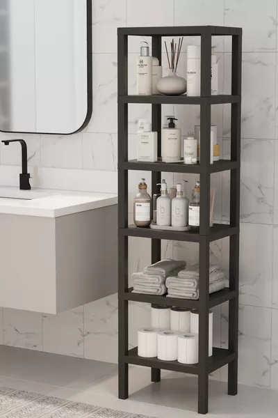 6-laags Plank Organizer Plastic Rek Zwart, Boekenkast, Badkamer, Keukenrek