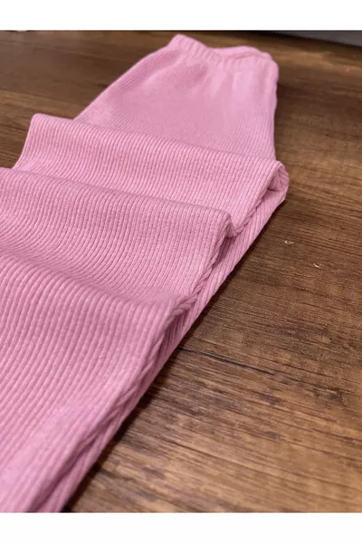 Розовые детские леггинсы из эластичной ткани в рубчик