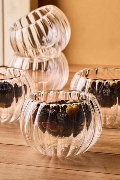 Bowy Line 6'lı Çift Cidarlı Cam Sosluk 6 Adet Çizgili