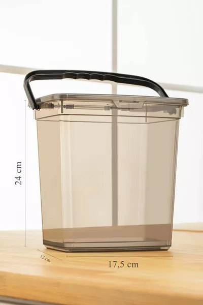 4'lü Etiketli 6 Lt Deterjan Saklama Kabı - Kulplu Tablet Deterjan Saklama Kutusu Antrasit