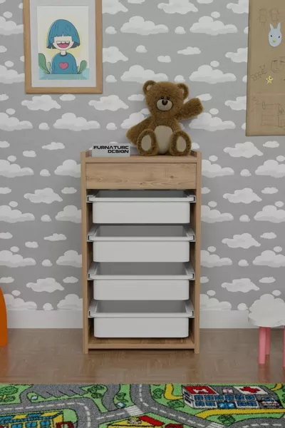 4-Basket Toy Cabinet Multipurpose Kitchen Cabinet Vegetable Rack Atlantic Pine - White