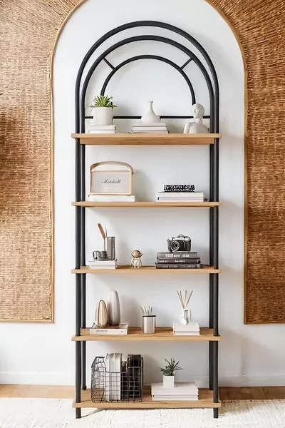 خزانة كتب شجرة الصنوبر الأطلسية بوهيمية | متعددة الاستخدامات، بخمس أرفف، خزانة زخرفية