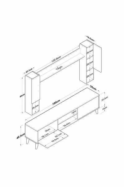 Rani Shelved TV Unit TV Stand Wall-Mounted Shelved Modern Freestanding  Cm Miniature Walnut